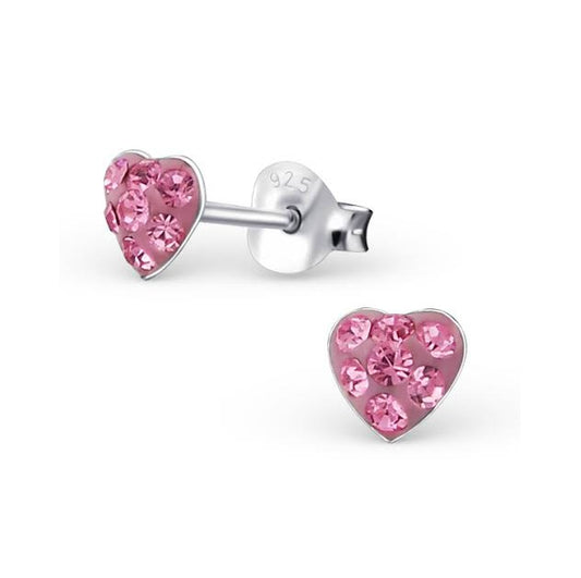 Baby and Children's Earrings - Tiny Sterling Silver, Pink CZ Hearts