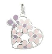 Children's Necklaces:  Sterling Silver, Enameled Flowers with Butterfly on Choice of Chain Length