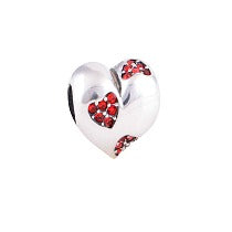 Children's European Beads:  Sterling Silver Puffed Hearts with Pink CZ Encrusted Hearts