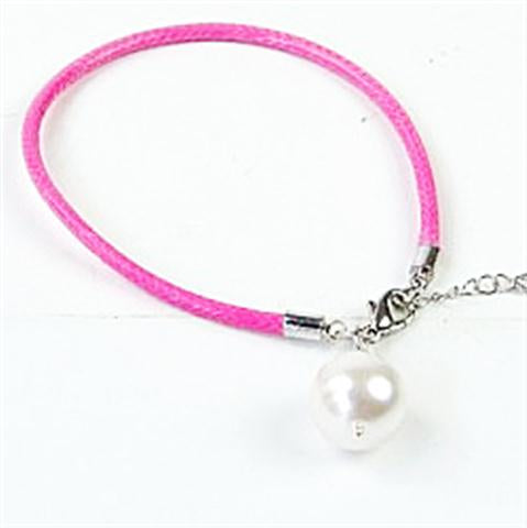 Mothers, Teens' and Children's Bracelets:  Pink Woven Leather Bracelets with Pearl