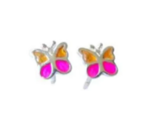 Baby and Children's Earrings:  Sterling Silver Enameled Pink and Yellow Butterfly Earrings