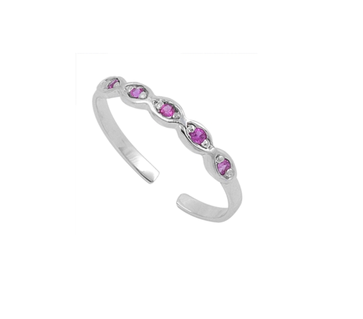Children's Toe Rings:  Sterling Silver Adjustable Pink CZ Toe Ring with Heart
