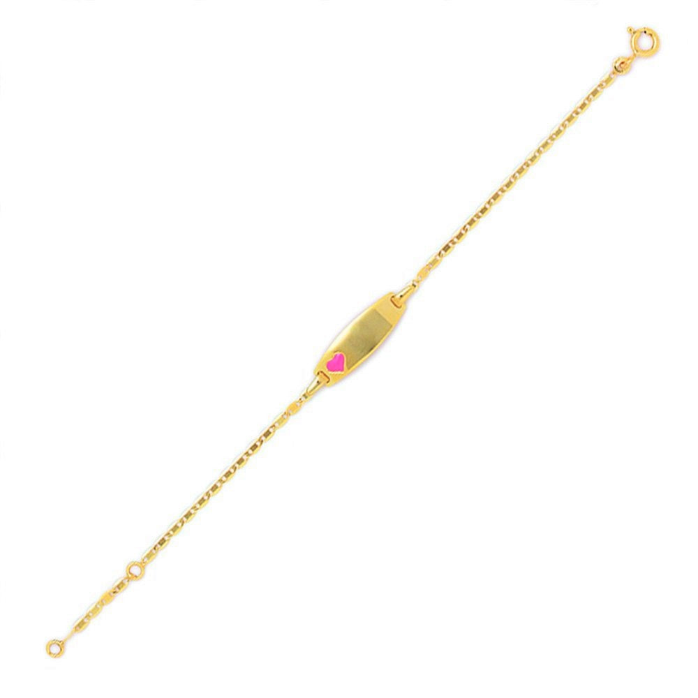 Baby Bracelets:  14K Gold Newborn Baby ID Bracelets with Pink Enamelled Heart with Gift Box 12cm + 2cm Extension, with Gift Box 0 - 1.5