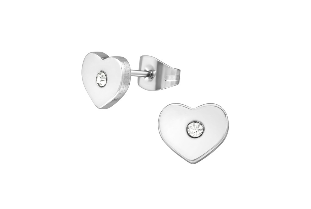 Children's Earrings:  Surgical Steel Polished Hearts with CZ