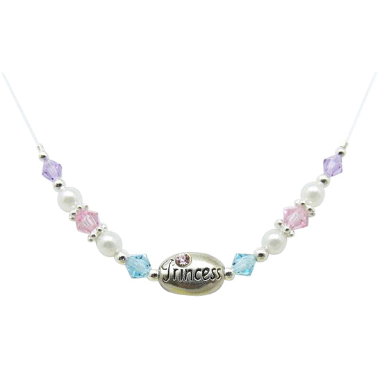 Children's Necklaces:  Sterling Silver, Czech Pearls and Crystals, Illusion Necklace with "Princess" Medallion