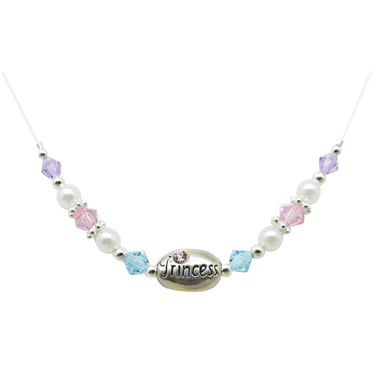 Children's Necklaces:  Sterling Silver, Czech Pearls and Crystals, Illusion Necklace with "Princess" Medallion