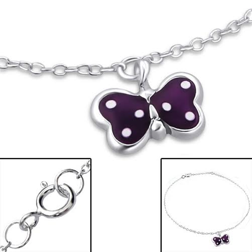 Baby and Children's Bracelets:  Sterling Silver Purple, Dotty, Butterfly Charm