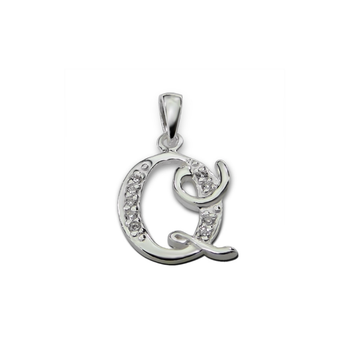 Children's Necklaces:  Sterling Silver, CZ Initial Q on Chain Length of Your Choice