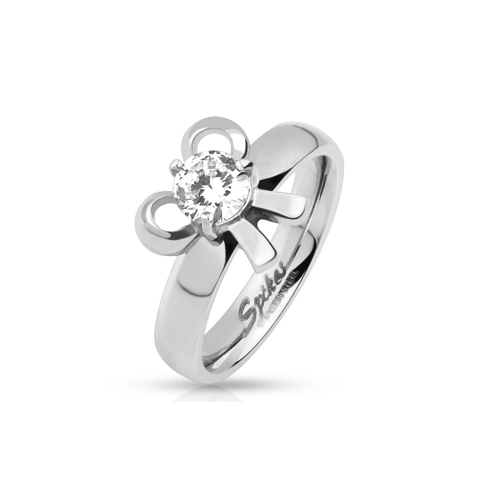 Children's Rings:  Surgical Steel Bow Ring with CZ - Size 5