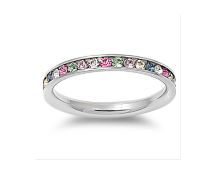 Children's Rings - Surgical Steel Rings with Rainbow CZ Size 5