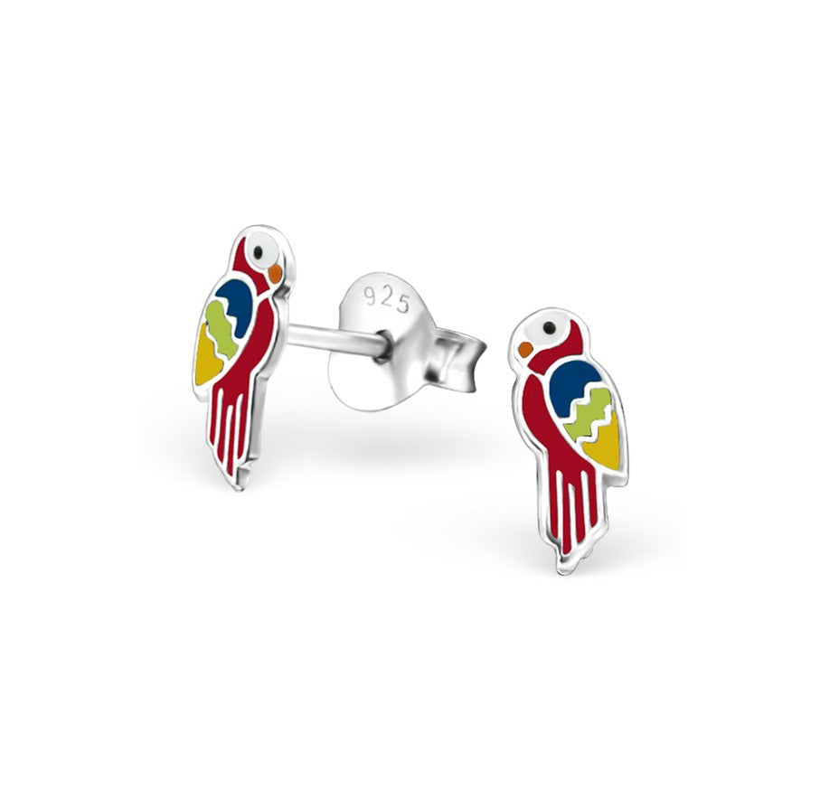 Baby and Children's Earrings:  Sterling Silver Red Parrot Earrings
