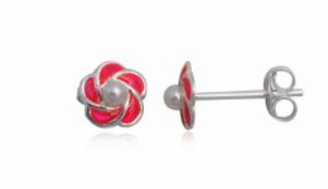 Children's Earrings:  Sterling Silver Pearl Flower Green