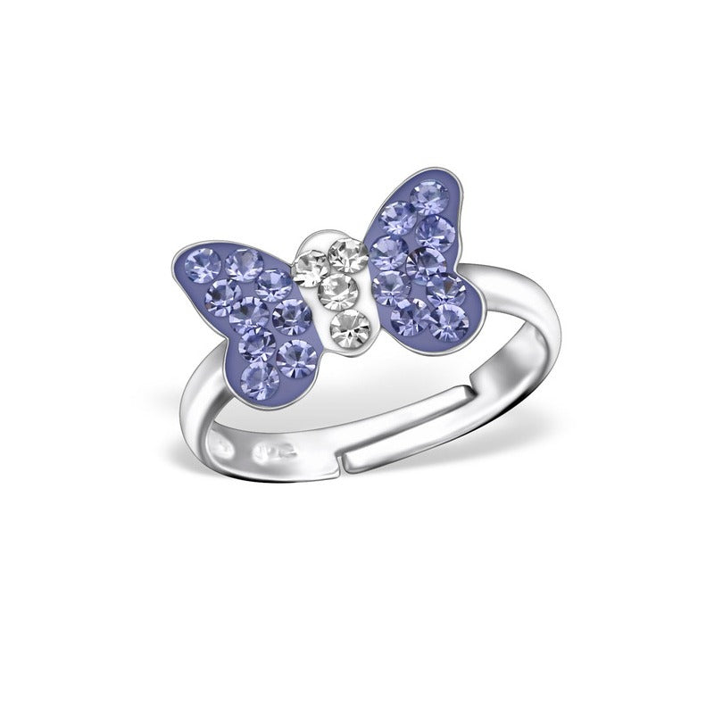Children's Rings:  Sterling Silver Lavender/Purple Crystal Butterfly Rings