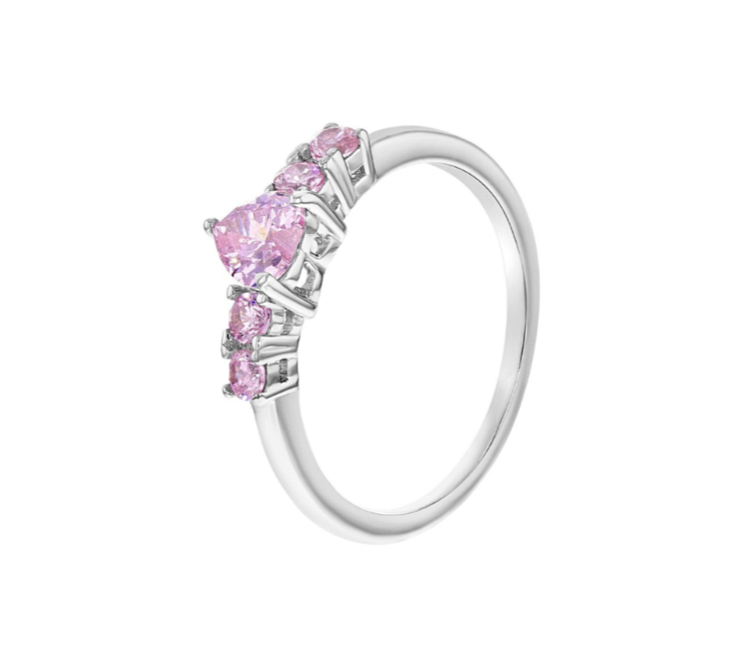 Children's Rings:  Sterling Silver, Pink CZ Heart Rings Size 4 with Gift Box