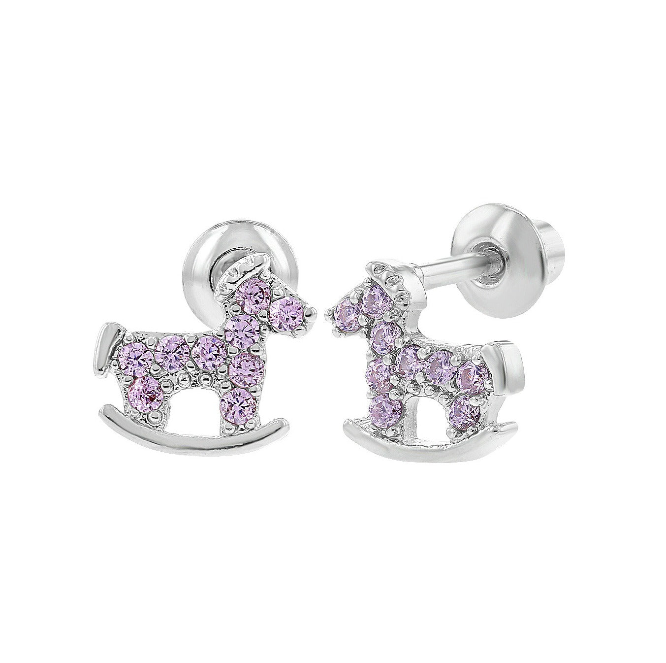 Baby and Children's Earrings:  Sterling Silver Rocking Horse Screw Back Earrings