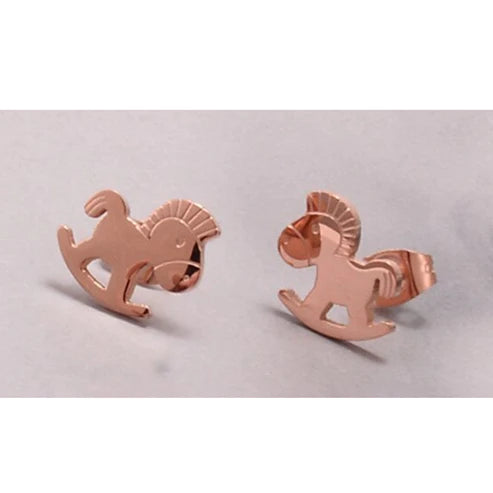 Children's and Teens' Earrings:  Steel with Rose Gold IP Rocking Horse Earrings