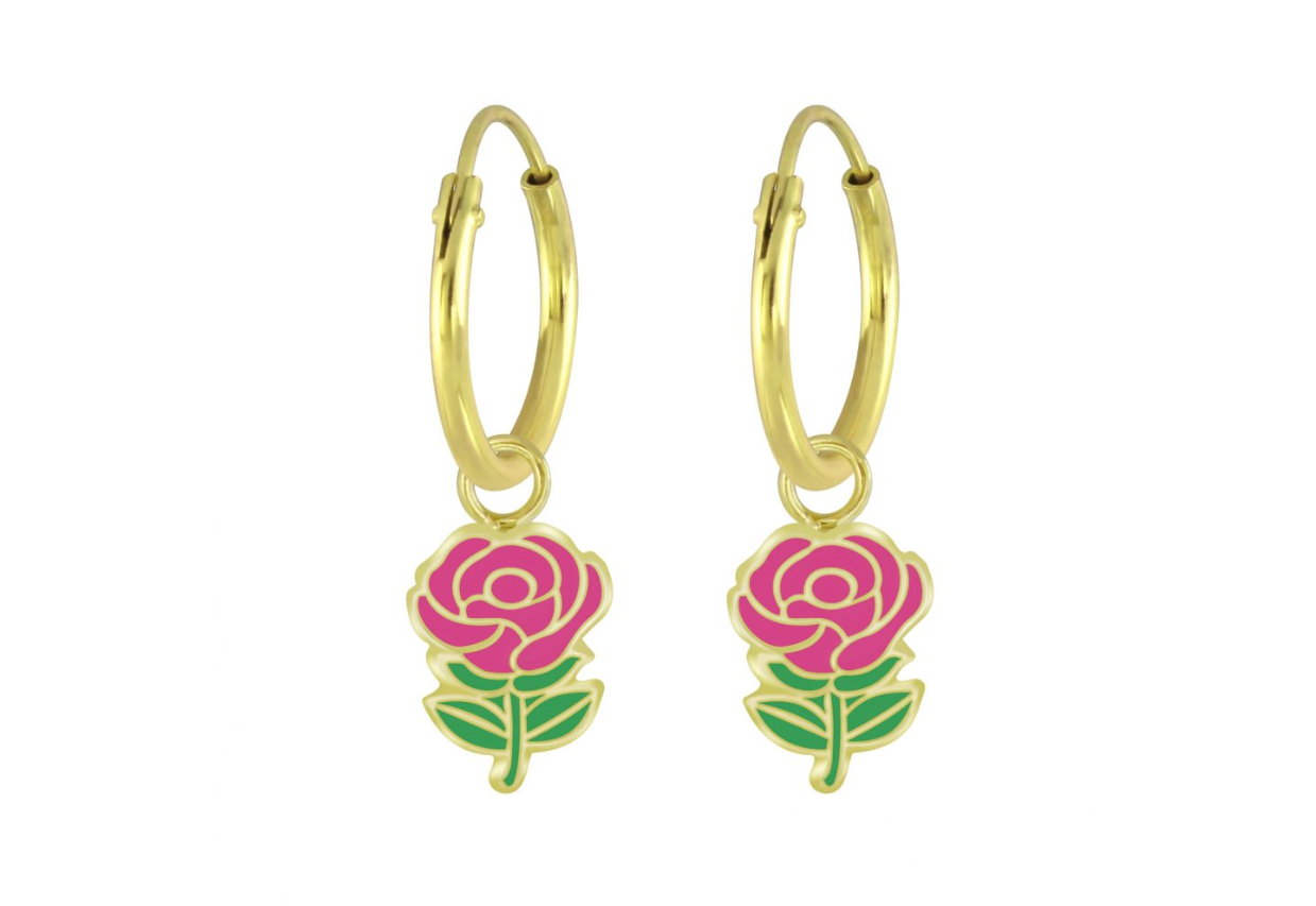 Children's Earrings:  14k Gold over Sterling Silver Sleepers with Rose