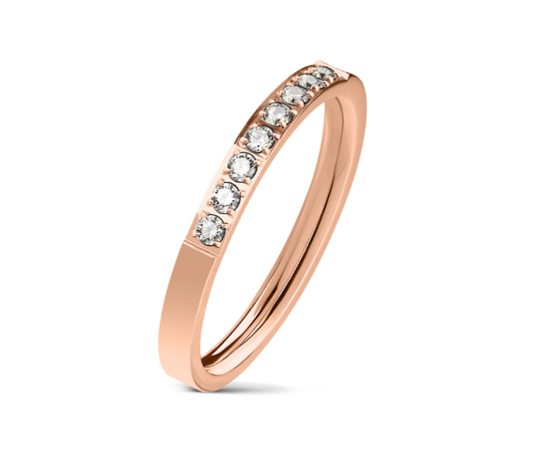 Children's Rings:  Surgical Steel, Rose Gold IP, with AAA White CZ in sizes 5 & 6 & 7