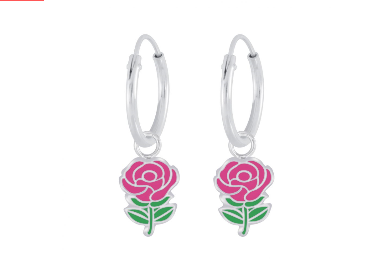 Children's Earrings:  Sterling Silver Sleepers with Rose