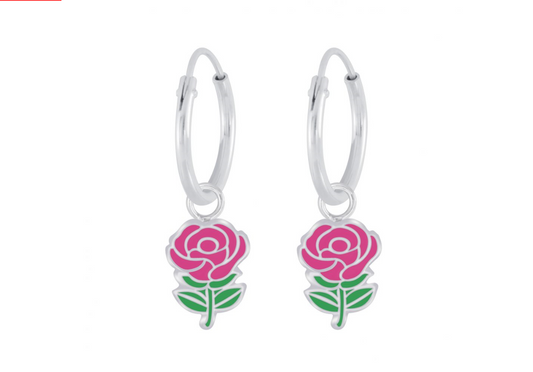 Children's Earrings:  Sterling Silver Sleepers with Rose