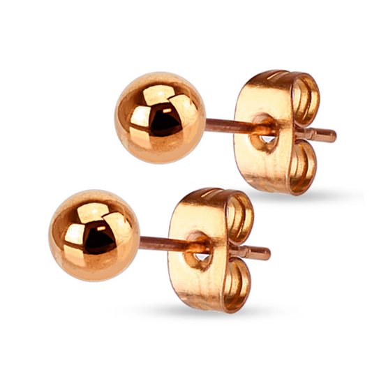 Teens' and Mothers' Earrings:  Surgical Steel Rose Gold IP, 6mm Ball Studs