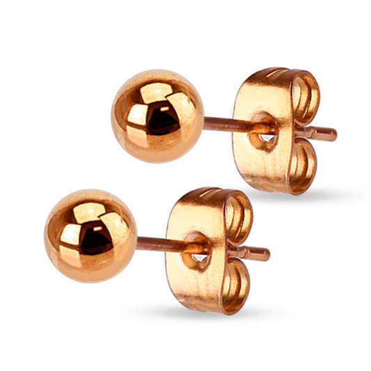 Children's, Teens' and Mothers' Earrings:  Surgical Steel Rose Gold IP, 5mm Ball Studs