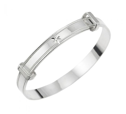 Baby and Children's Bangles:  Sterling Silver Diamond Set Expanding Bangle with Gift Box