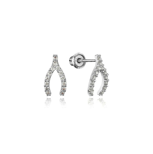 Children's and Teens' Earrings:  Sterling Silver CZ Wishbone Earrings with Screw Backs