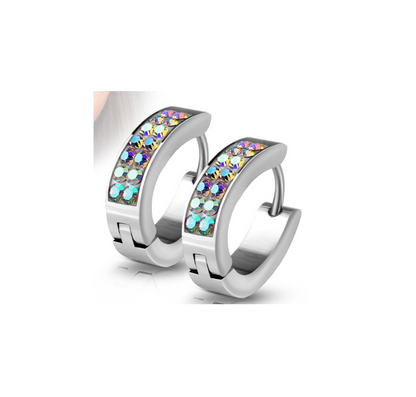 Teens' and Mothers' Earrings:  Surgical Steel, White, AAA AB Crystal Huggies