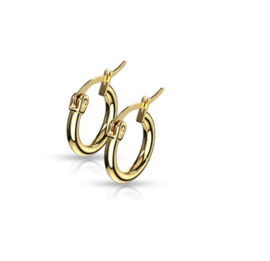 Children's Earrings:  Surgical Steel Gold IP Hinged Hoops 10mm