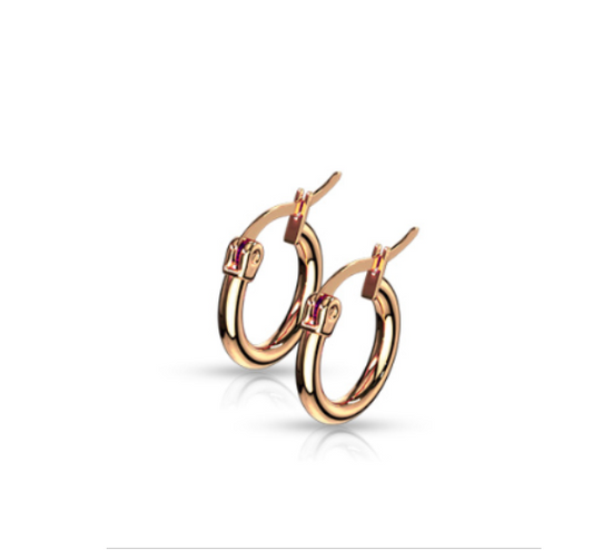 Children's Earrings:  Surgical Steel Rose Gold IP Hinged Hoops 10mm