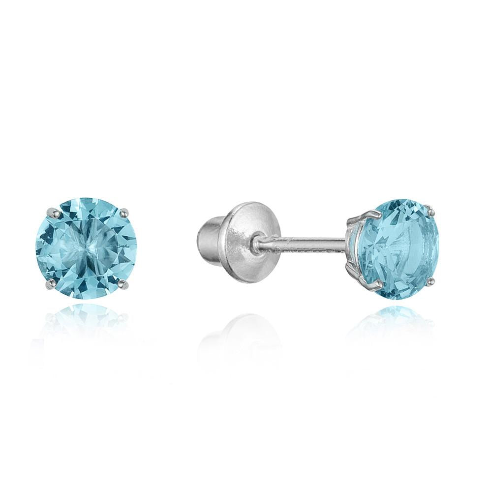 Children's Earrings:  Sterling Silver Blue Topaz CZ Screw Back Earrings - December birthstone