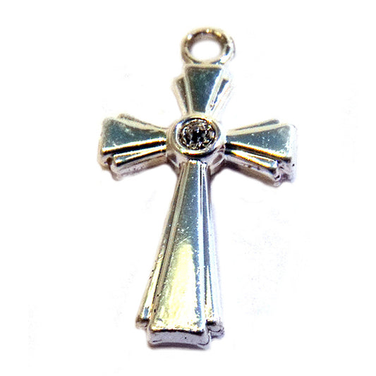Silver plated cross with a central clear crystal for babies and toddlers.