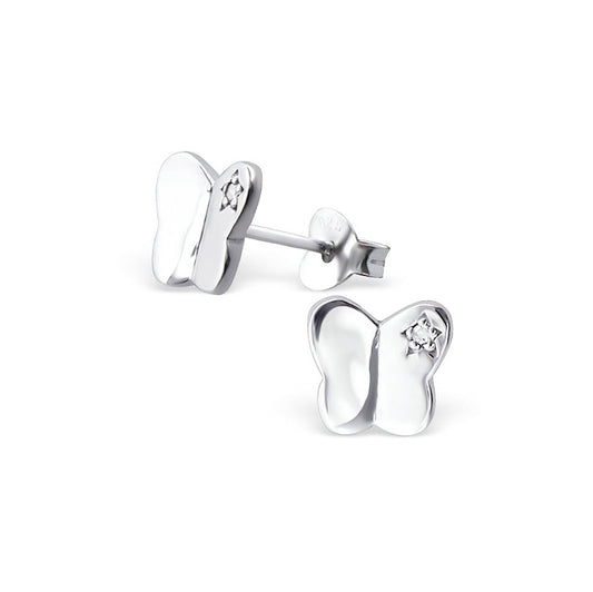 Children's Earrings:  Sterling Silver Butterflies with CZ