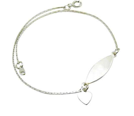 Children's Anklets:  Silver Plated Anklets, ID Style with Heart Charm