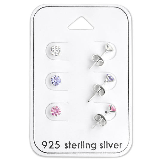 Baby and Children's Earrings:  Sterling Silver 3 x CZ Stud Earrings Gift Pack
