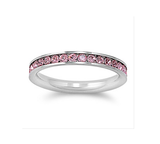 Children's Rings - Surgical Steel Rings with Pink CZ Size 7
