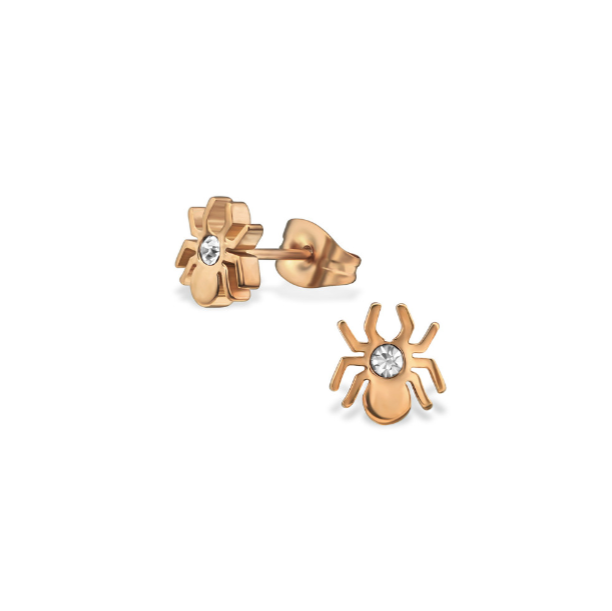 Children's Earrings:  Rose Gold IP over Surgical Steel Spider Earrings