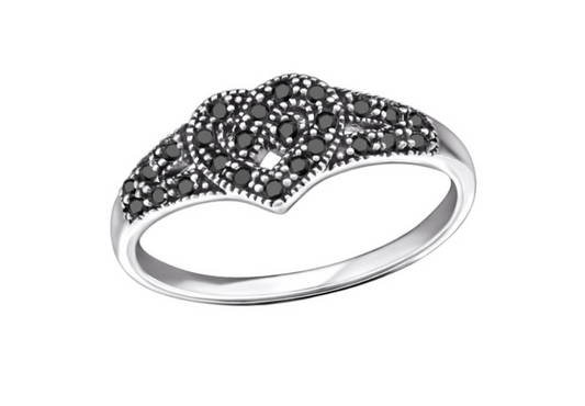 Children's Rings:  Sterling Silver Celtic Heart Ring with Black Spinel Sizes 6