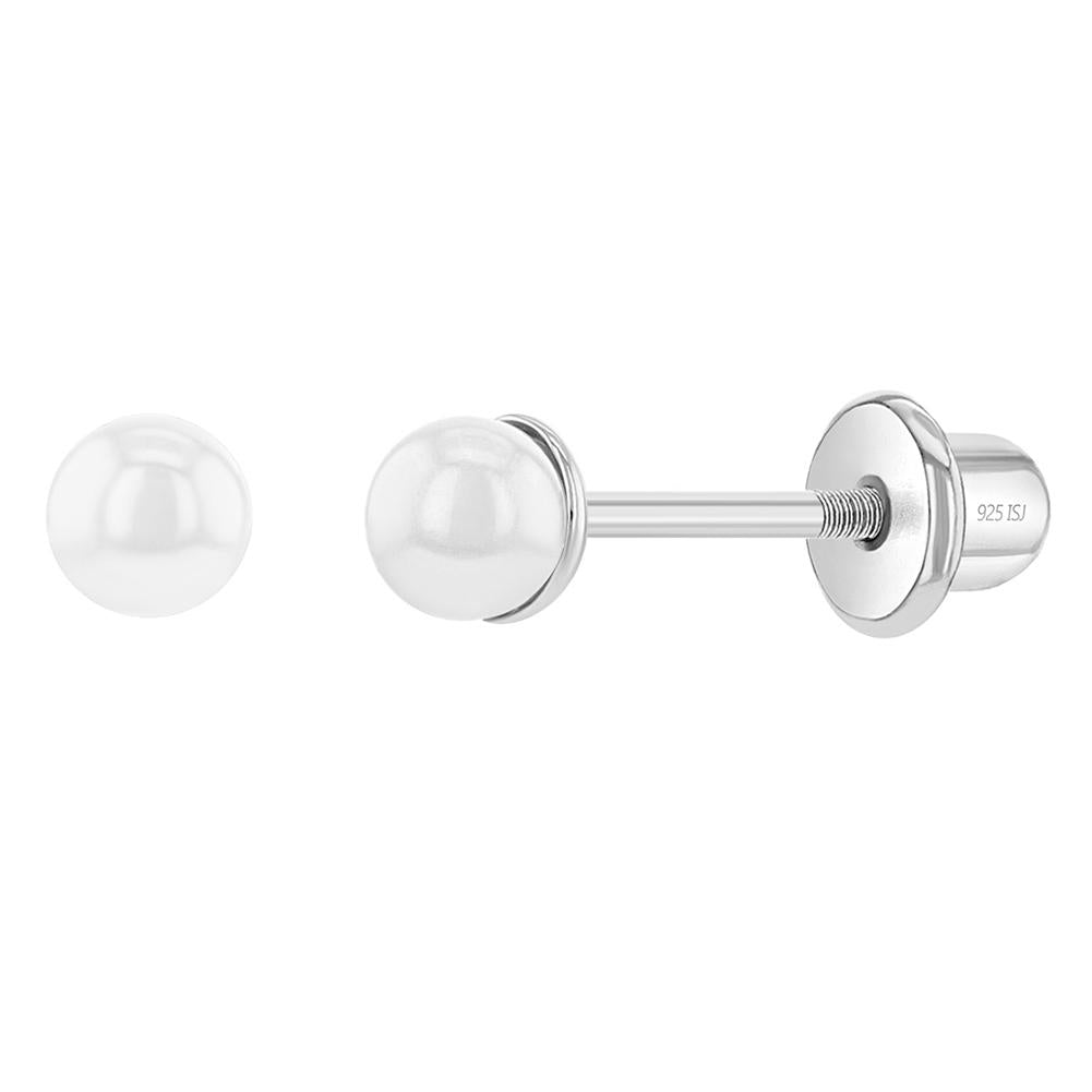 Baby Earrings:  Sterling Silver 2.5 - 3mm White Pearl Earrings with Screw Backs