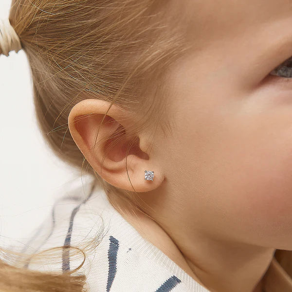 Children's Earrings - Sterling Silver Prong Set Clear CZ Screw Back Earrings