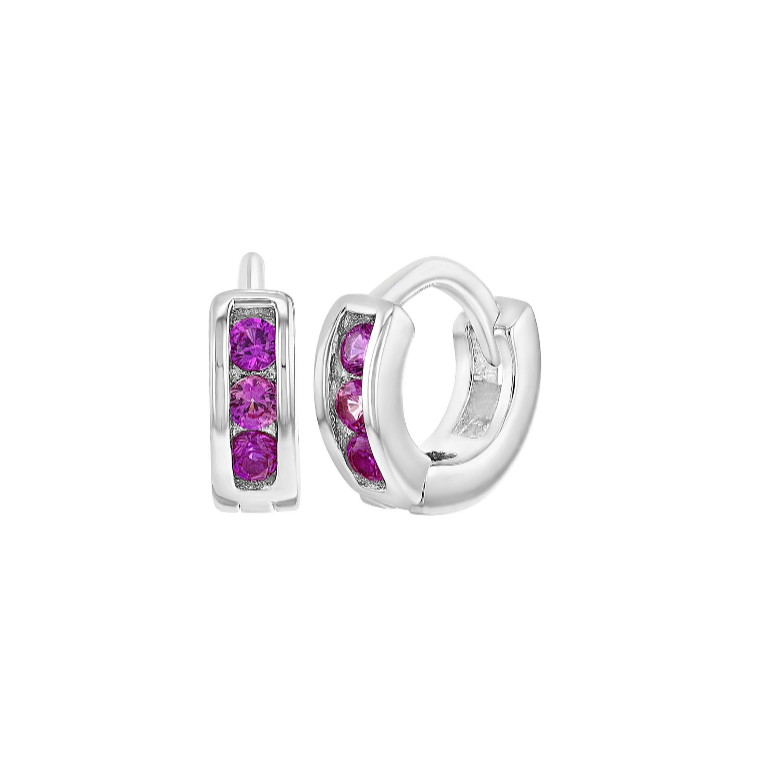 Baby Earrings:  Sterling Silver Pink CZ Huggies Smallest Size for Newborn Babies