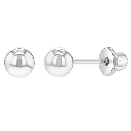 Children's Earrings: 14k White Gold Ball Stud Screw Back Earrings 3mm