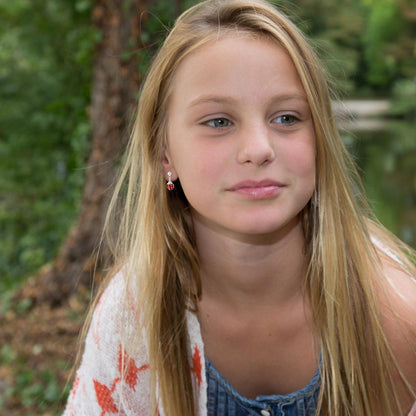 Children's Earrings:  Sterling Silver, Ladybug Dangle Stud Earrings with Screw Backs