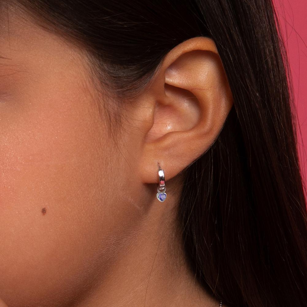 Children's Earrings:  Sterling Silver Hoops 11mm with Amethyst CZ Hearts