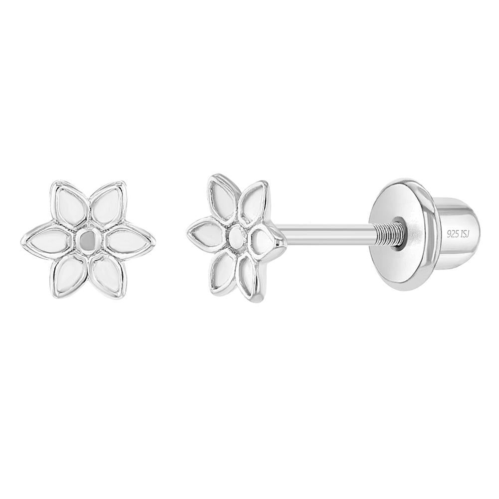 Newborn Earrings:  Sterling Silver Flowers with Screw Backs 0 - 9 Months HALF PRICE