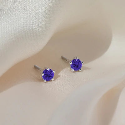 Baby and Children's Earrings:  Sterling Silver Five Prong Purple 4mm CZ with Screw Backs Age 1 - 12
