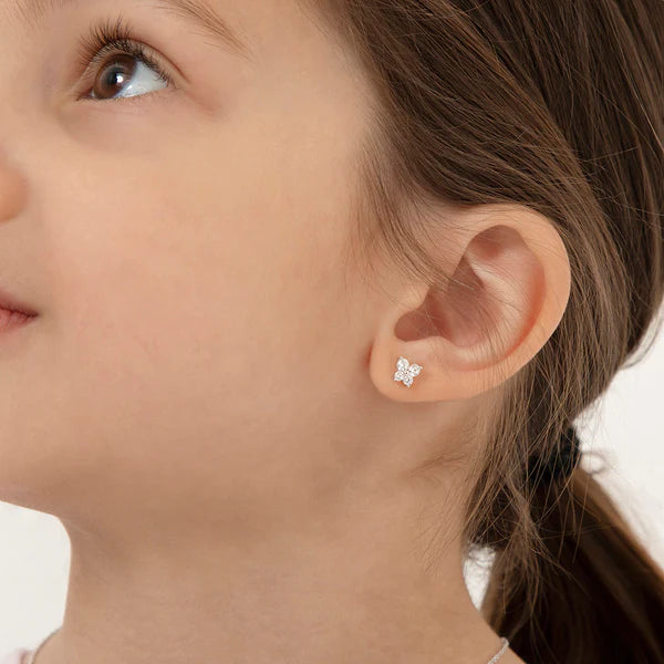 Baby and Children's earrings:  Sterling Silver, Clear AAA CZ Butterfly Screw Back Earrings