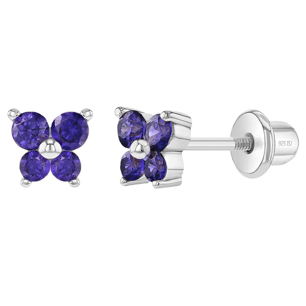 Baby and Children's Earrings:  Sterling Silver, Purple CZ Butterflies with Screw Backs