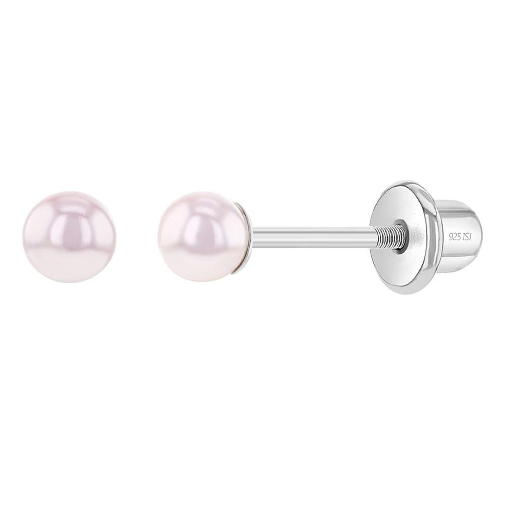 Baby Earrings:  Sterling Silver 2.5mm Pale Pink Pearl Earrings with Screw Backs